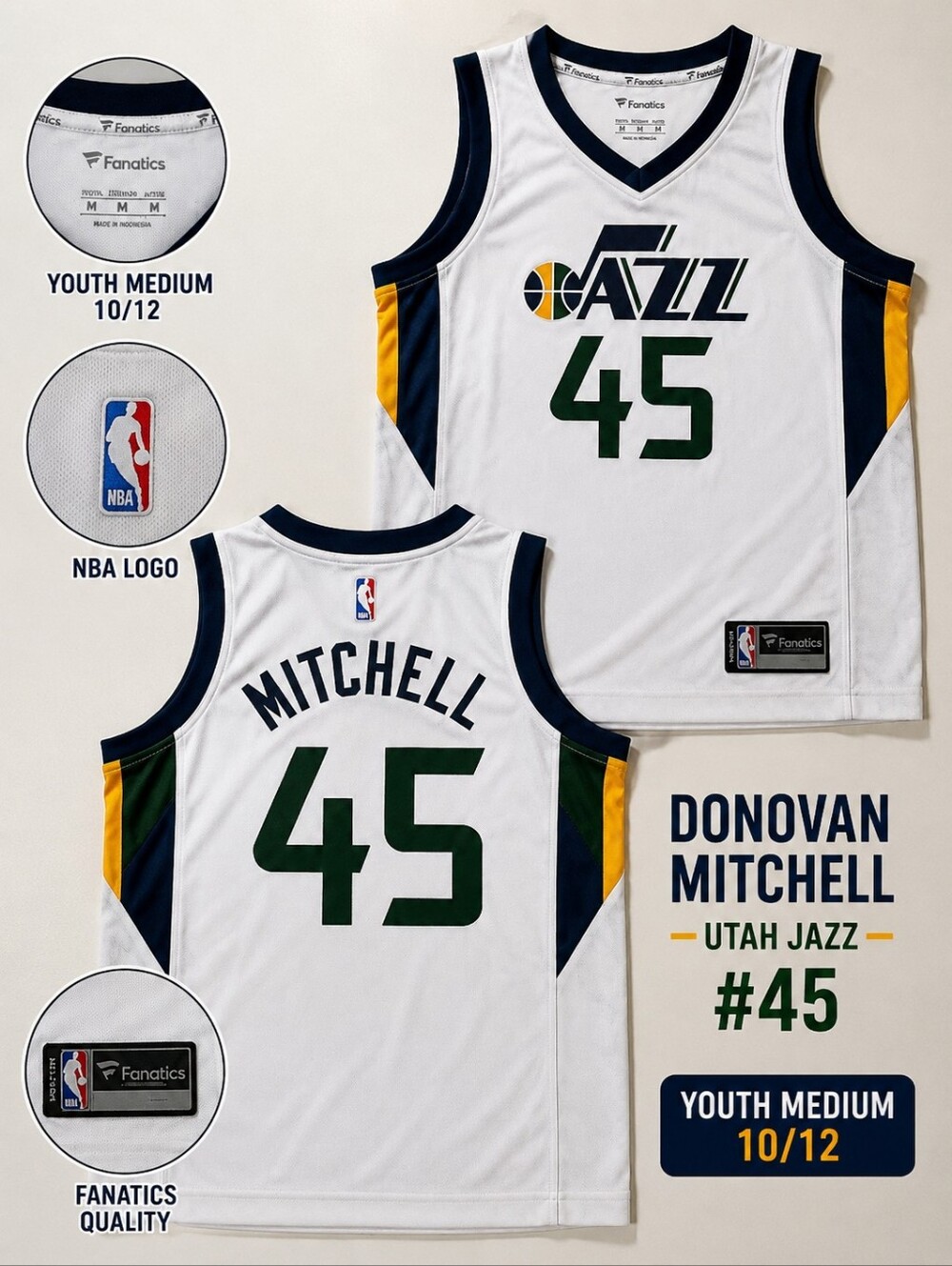 Donovan Mitchell #45 Utah Jazz Fanatics Youth M 10/12 NBA Jersey
